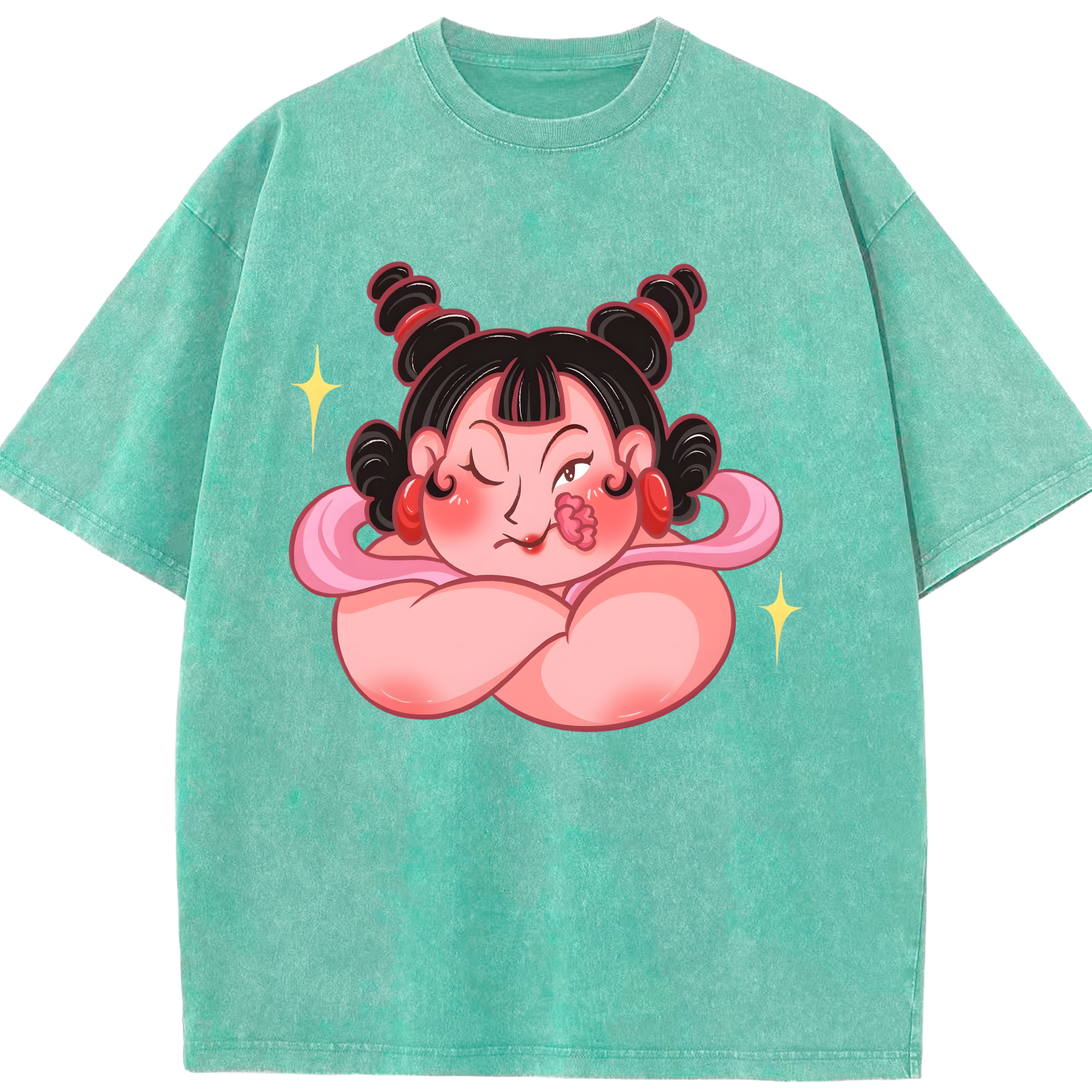 （画像用） Ne Zha 2 ナタ 魔童の大暴れ 綿100% ヴィンテージ風 半袖Tシャツ（フロントプリント）